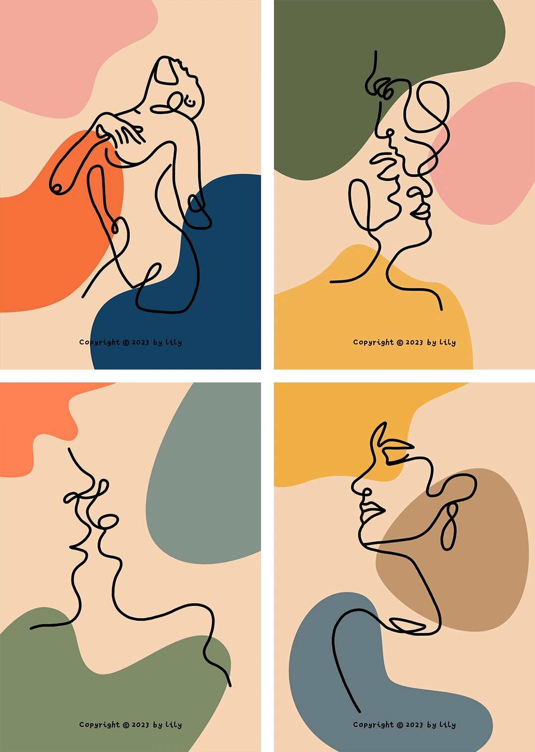 极简抽象线条插画 人物装饰画 ins扁平风 午休时间速涂了几张,有参考