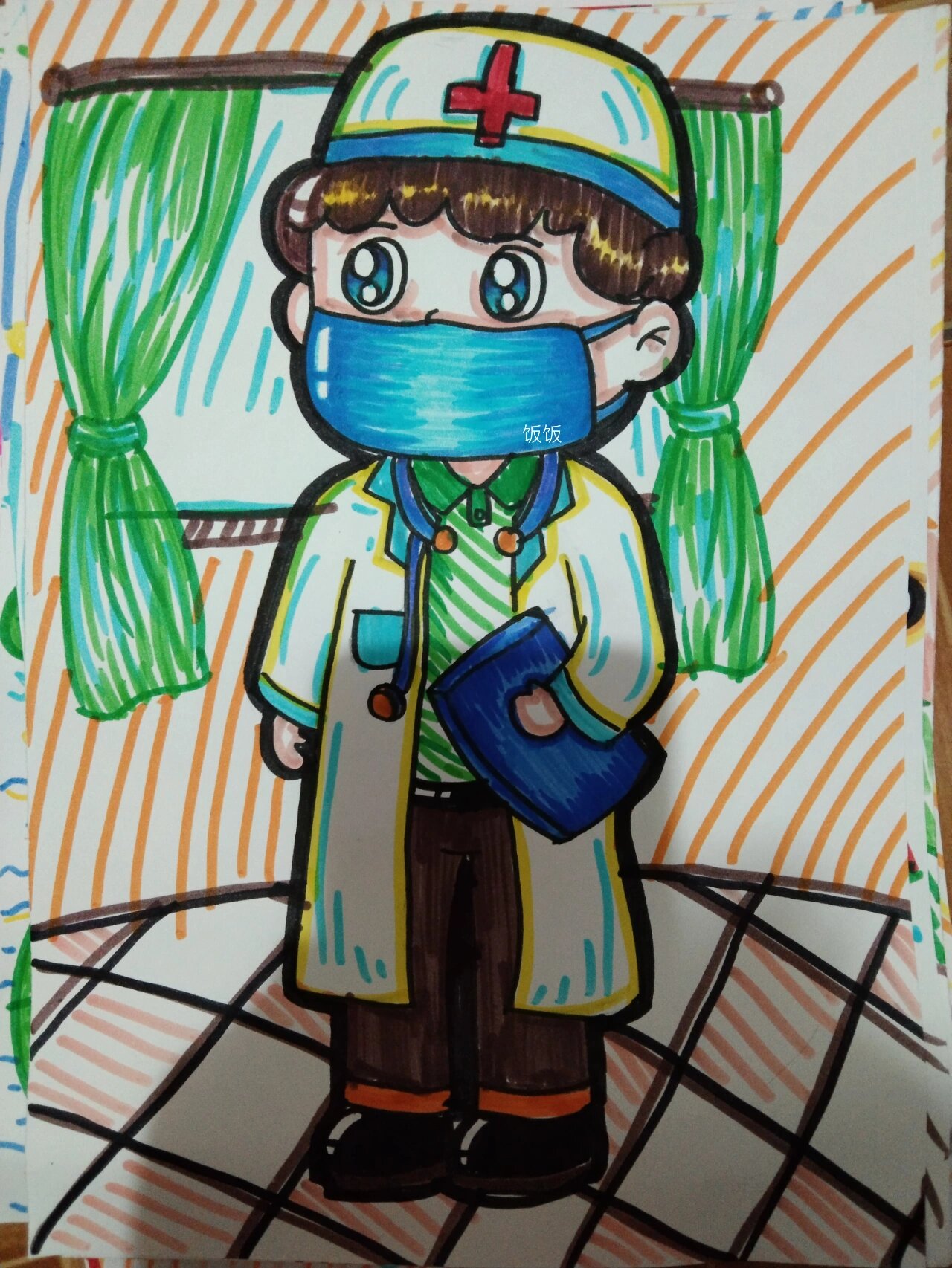 西瓜太郎12色水彩笔简笔画《医生》