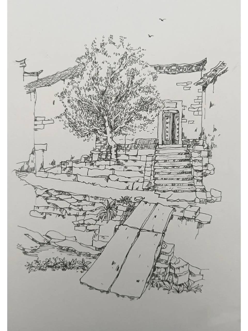 写生风景速写 补作业临摹的速写啦原图找不着啦