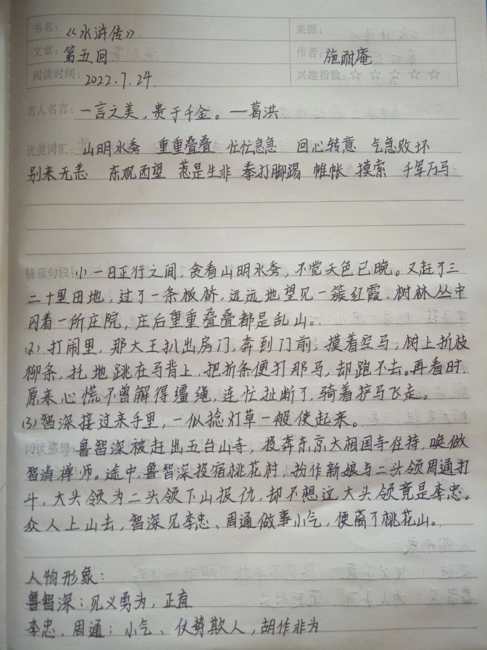 《水浒传》读书笔记,第五,六回
