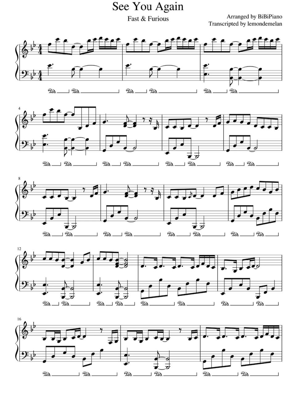 《see you again》钢琴谱