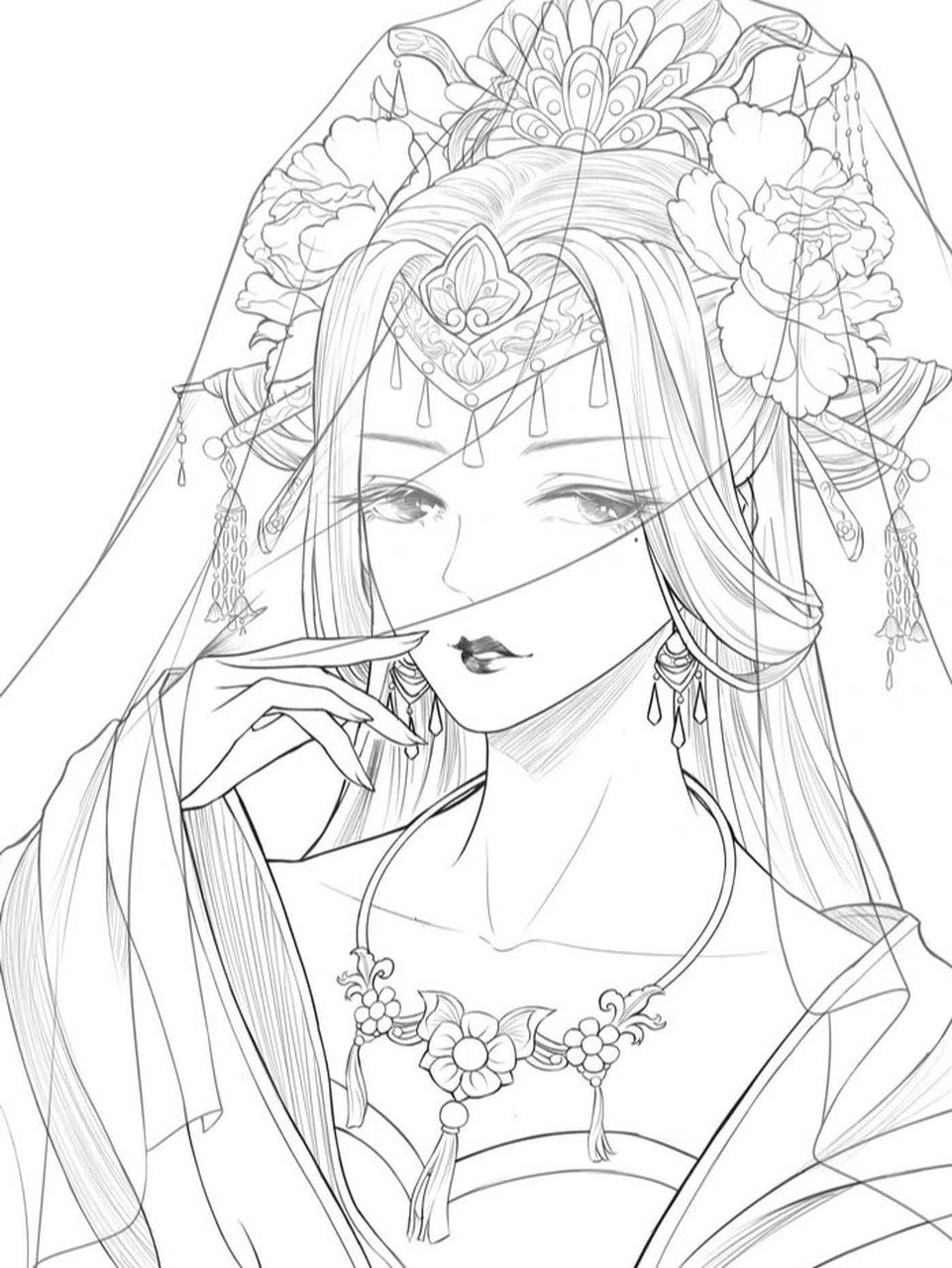 插画学习分享‖23/100古风美女线稿 画画工具:ps 妖娆美人