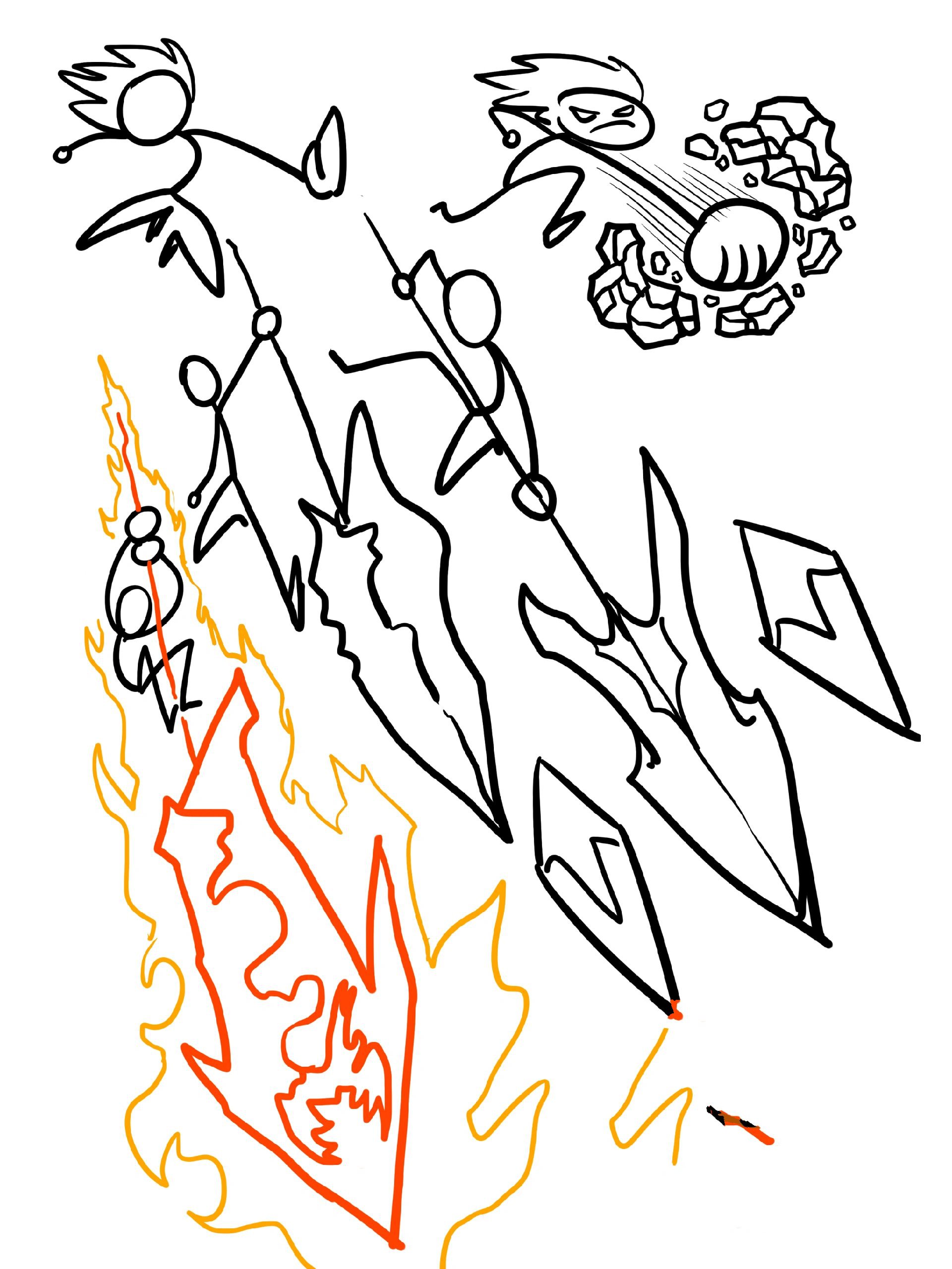 火柴人,夸张动作,功夫,打斗,创意儿童画