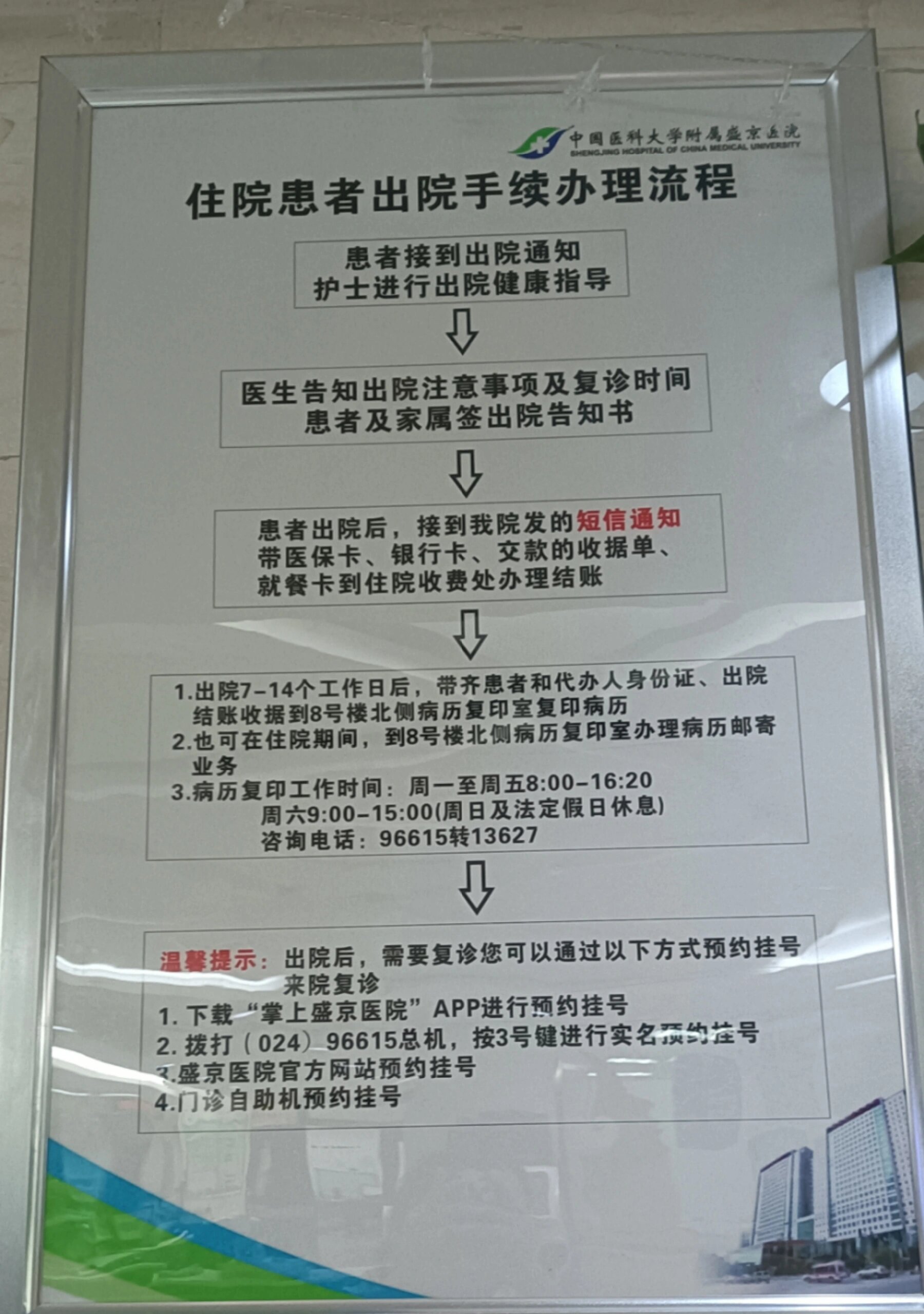 沈阳盛京医院(南湖院区)住院出院流程图