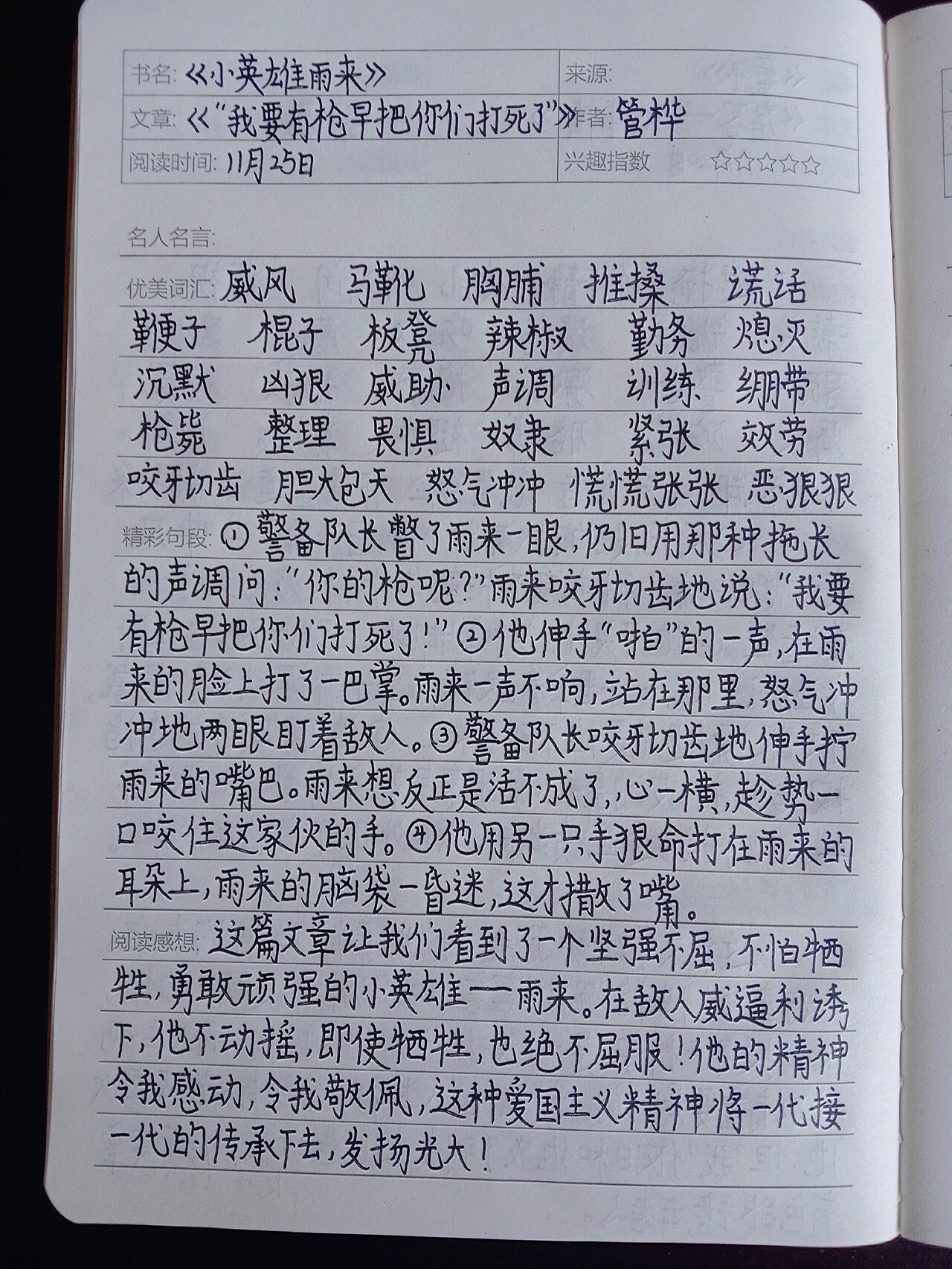 读书笔记《小英雄雨来》