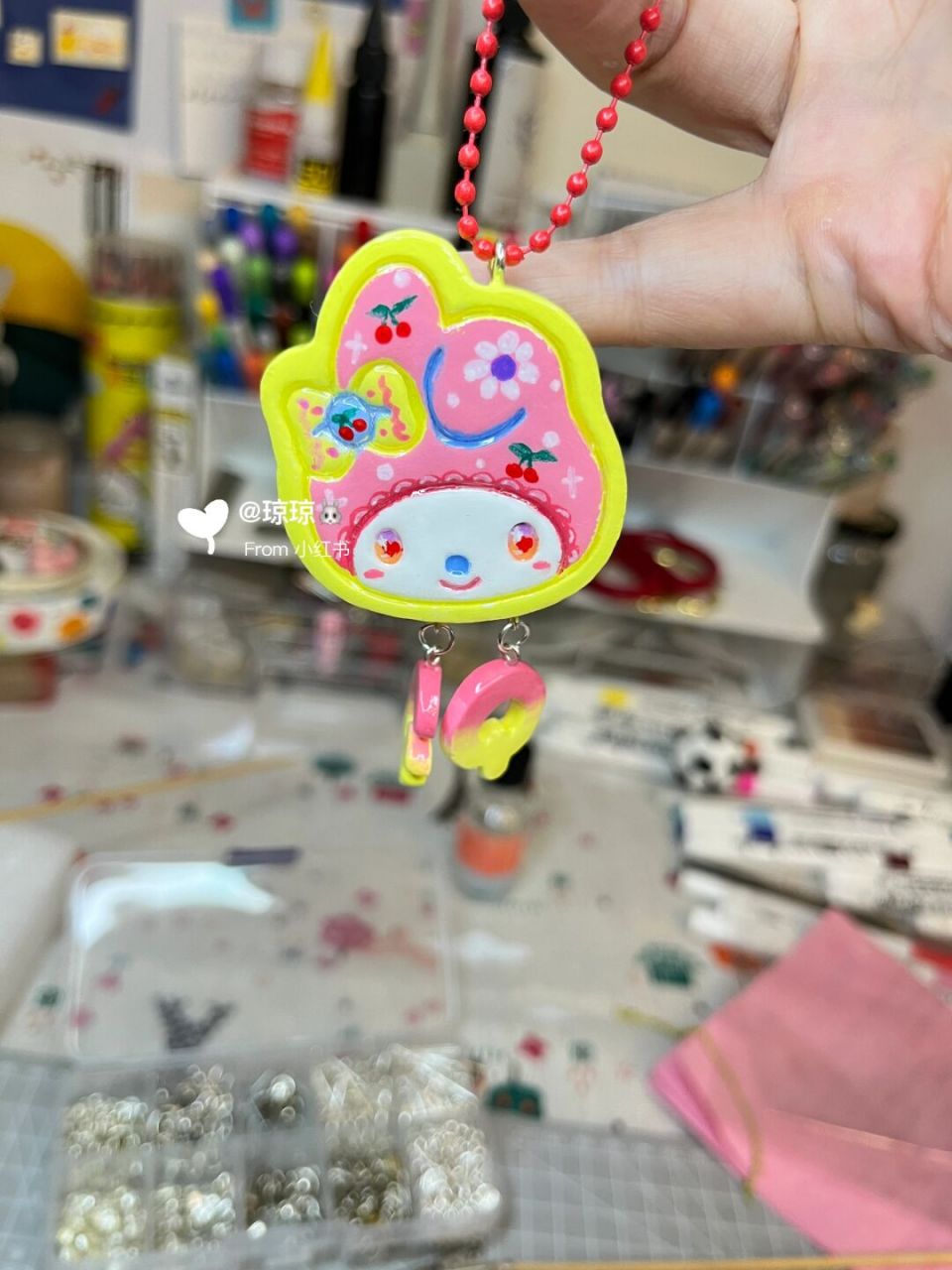 石塑粘土美乐蒂姓名牌 被小姐妹喜欢的,粉粉嫩嫩姓名牌,真的好看#石塑