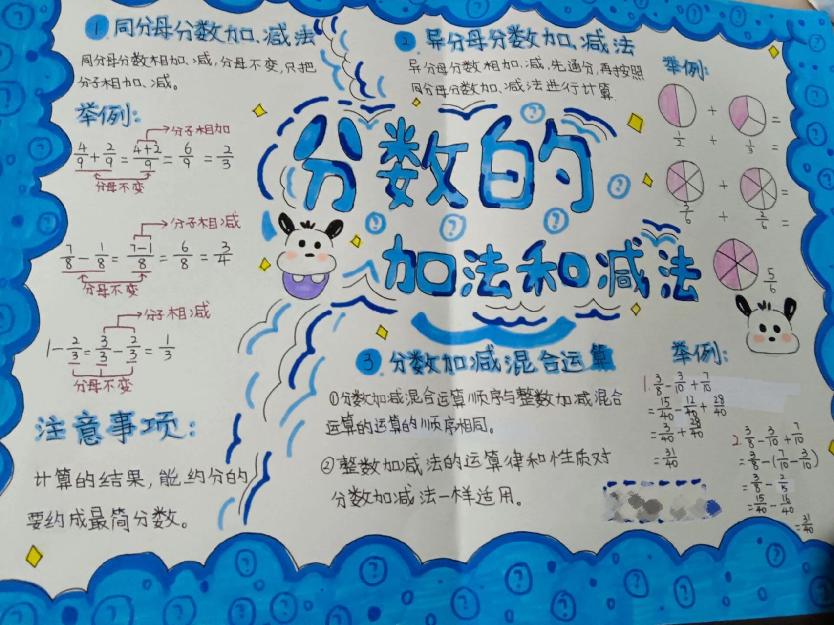 分数的加法和减法 分数的加法和减法手抄报