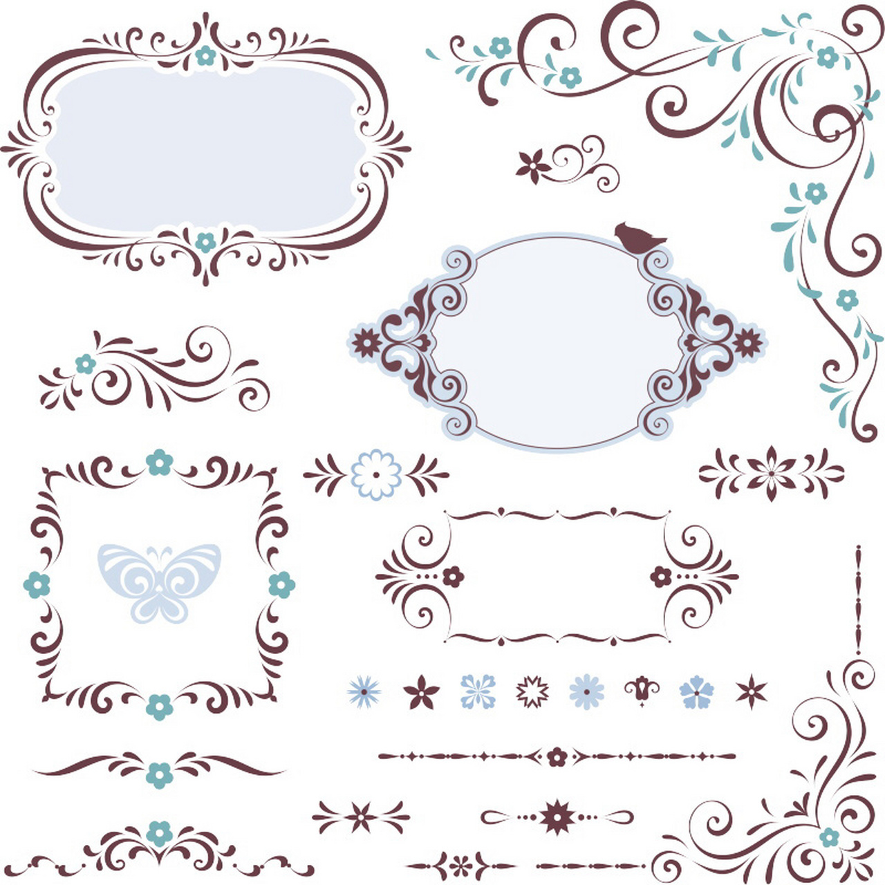 复古花边藤蔓/边框/刺绣插画图稿素材(一)