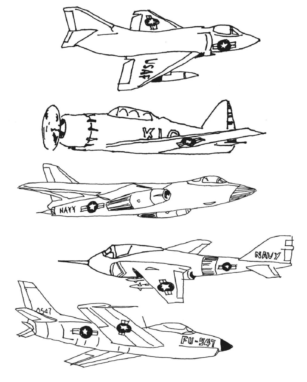 各种角度,各种型号的 飞机,战斗机黑白线描素材 可供学生参考临摹