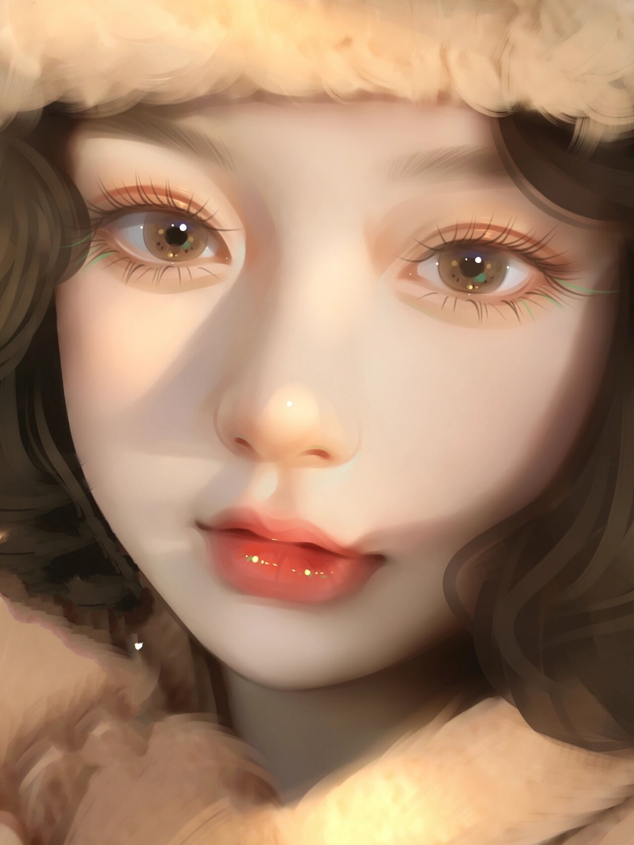 绘美人睿麻手绘女生甜美可爱头像壁纸冬日