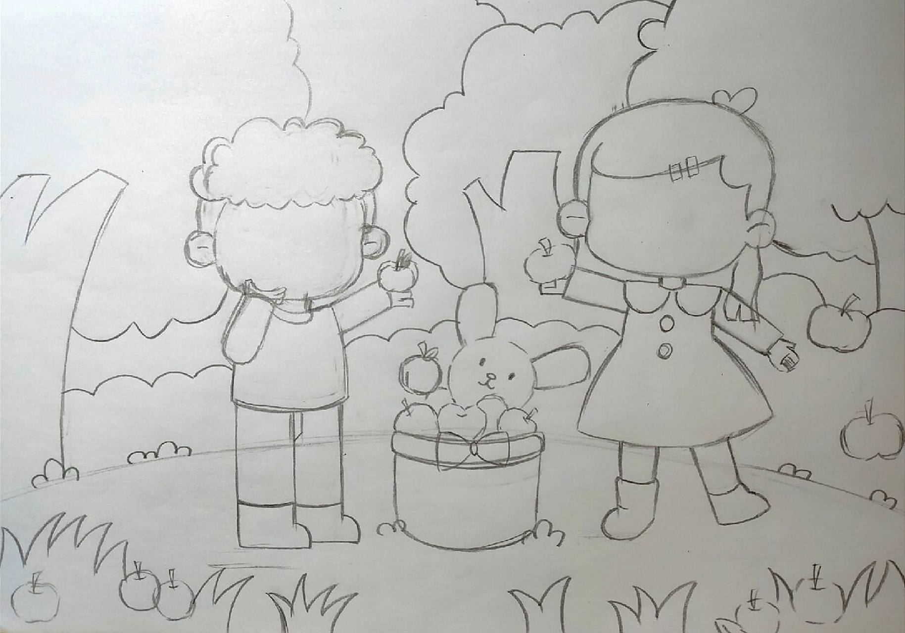 主题画《摘苹果96》 上次摘橘子92 这次摘苹果96临摹 一起练