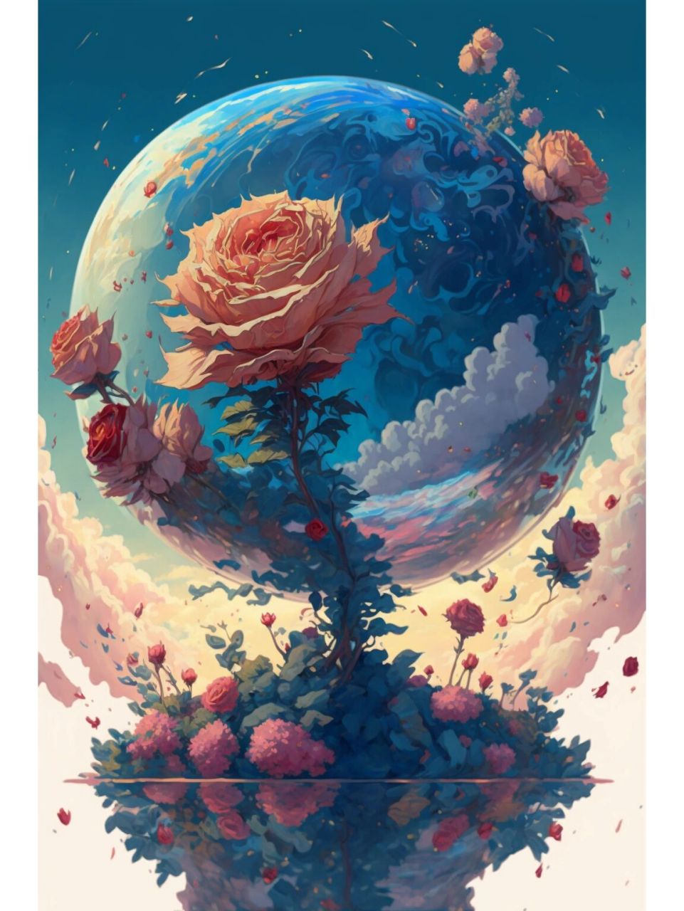 小王子和他的玫瑰星球 小王子在他的玫瑰星球上,那里长满了玫瑰