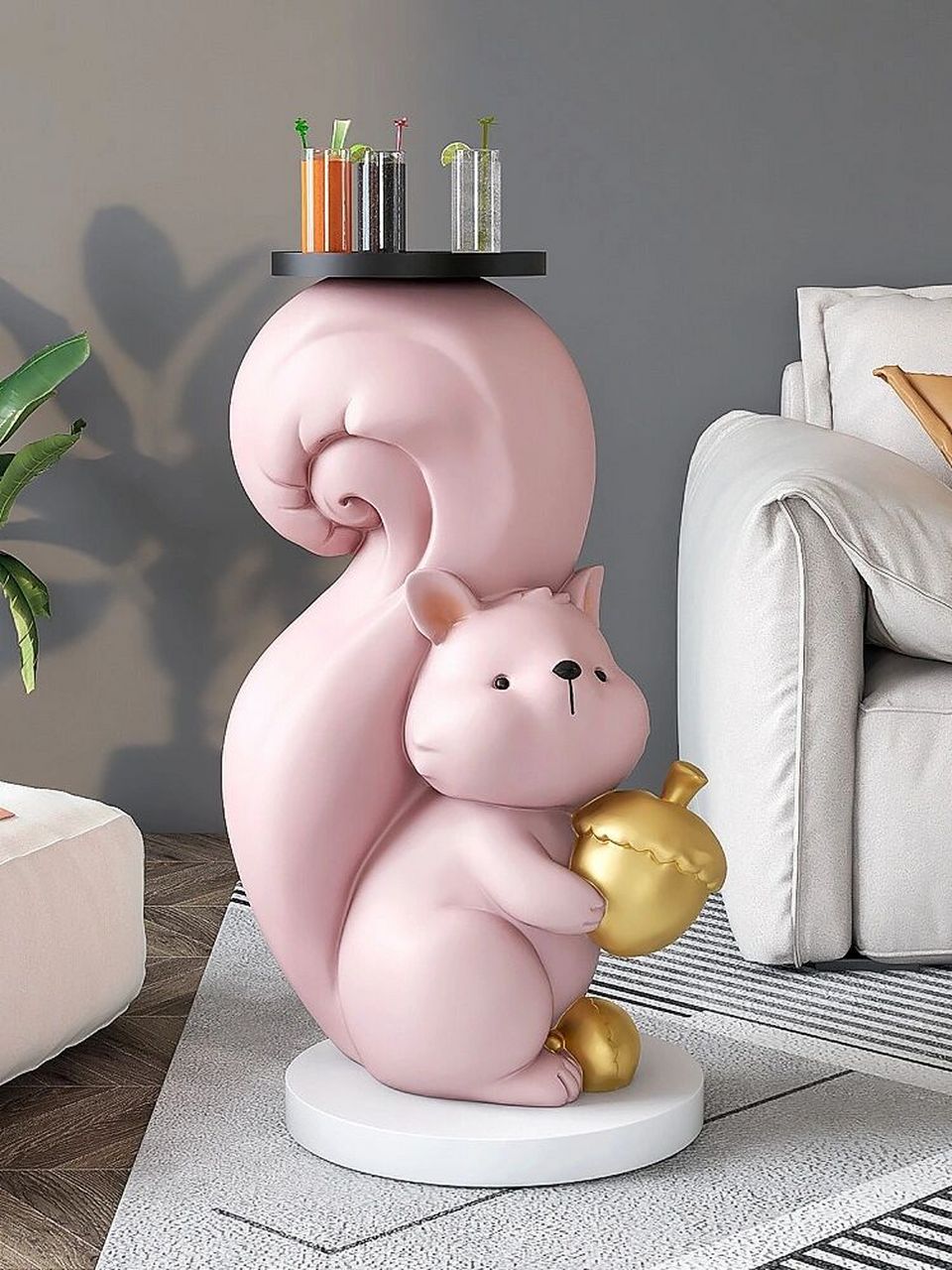 蓬松的大尾巴松鼠落地摆件来啦 	 瞅那懵懂的小表情,捧着大坚果 	 摆