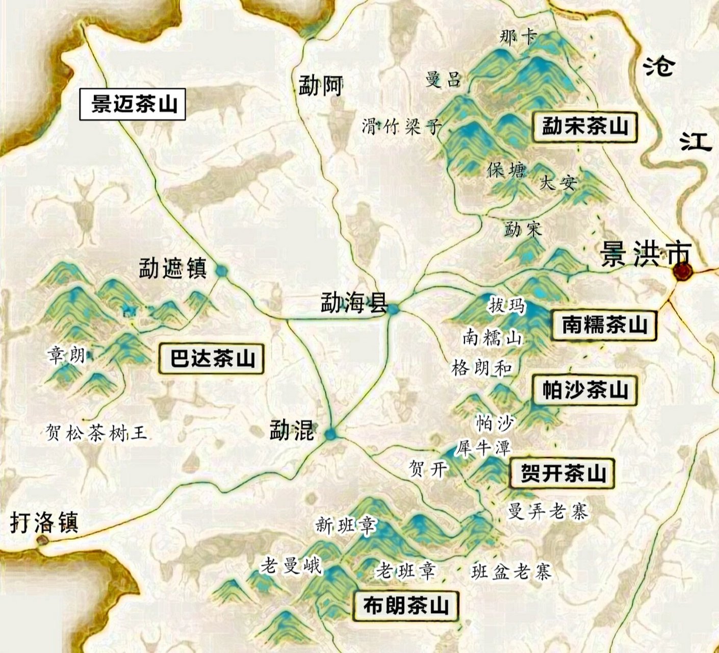 勐海茶区著名茶山地图图片