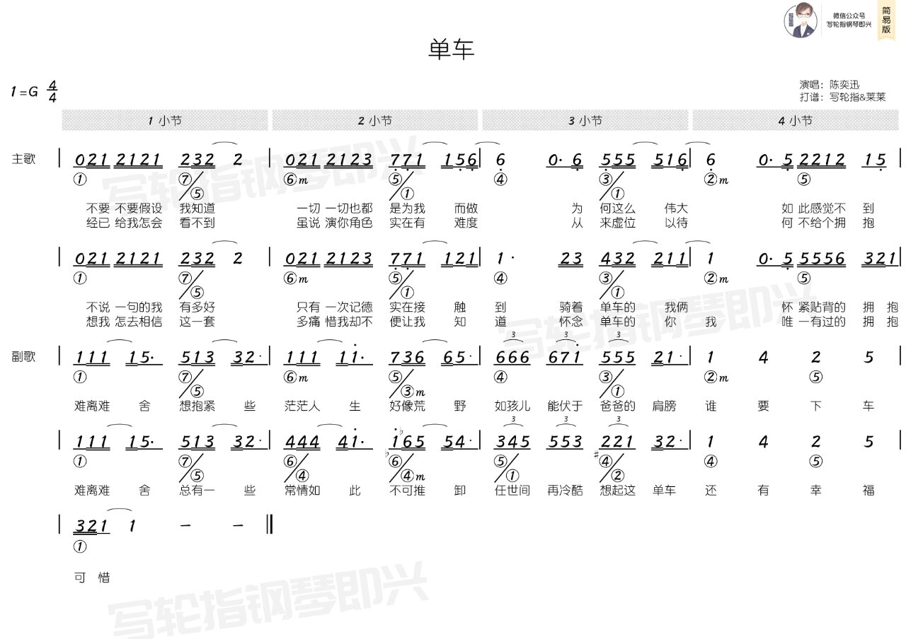 单车数字简谱图片