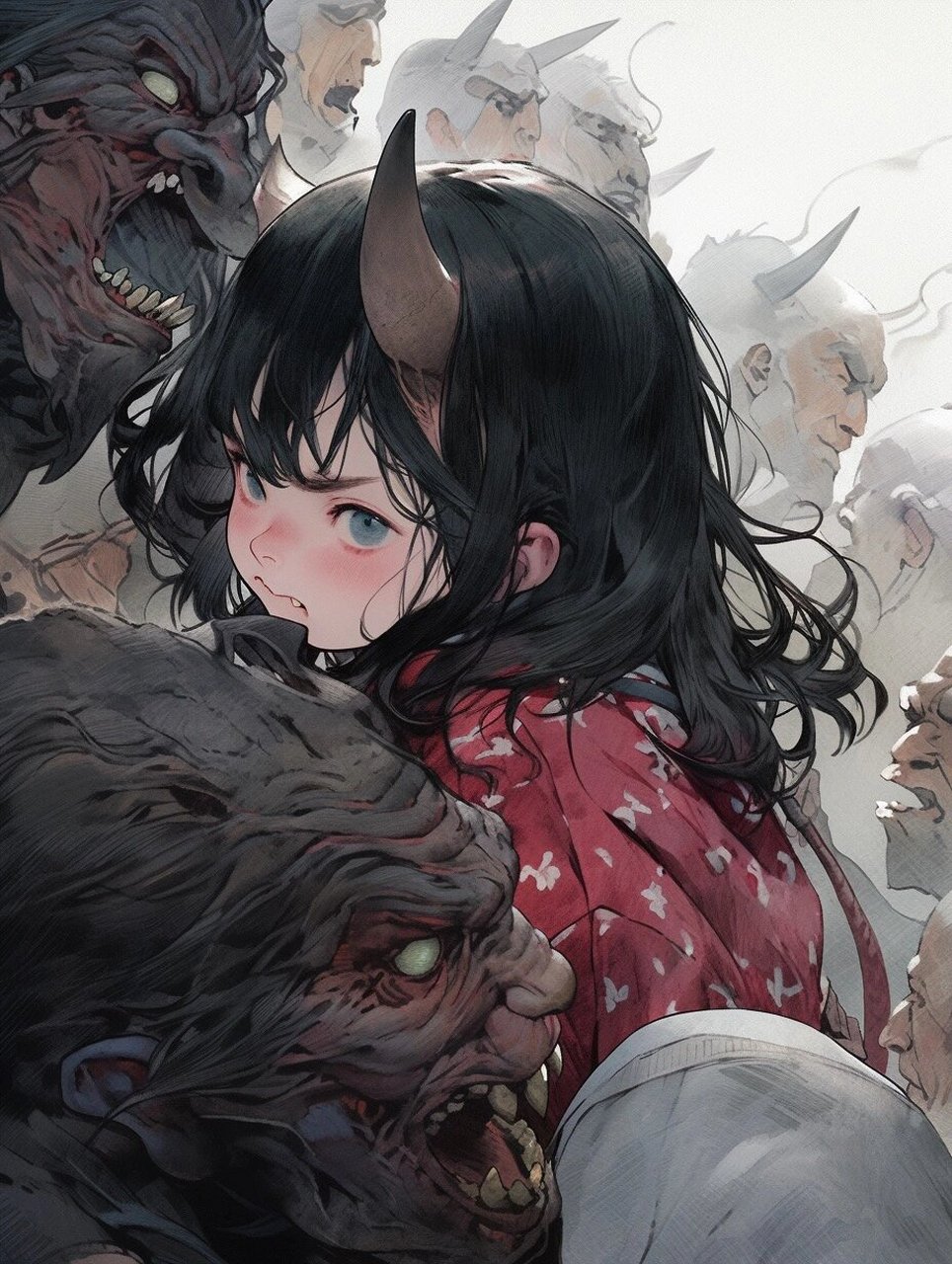 绘画主题素材——恐怖的小女孩