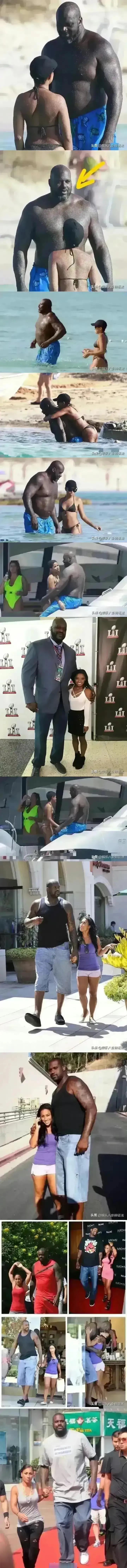 奥尼尔与老婆的合影～～总感觉比例失调,藏獒和吉娃娃的既视感?