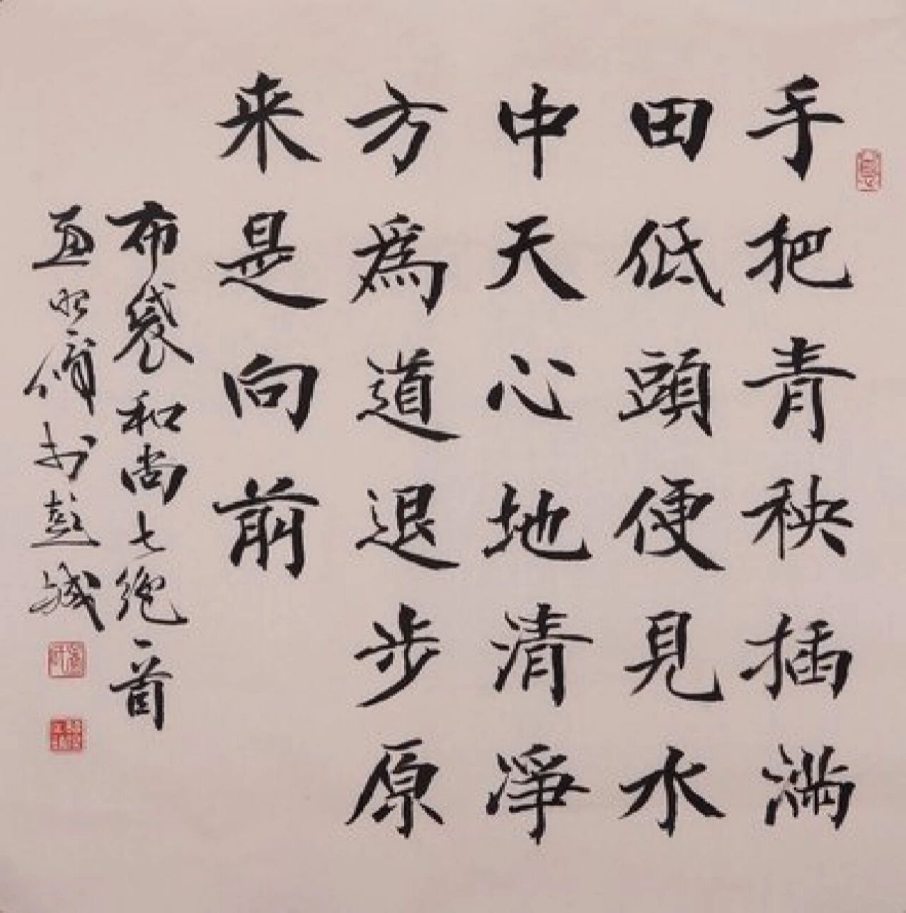 插秧诗,作者:契此 手把青秧插满田,低头便见水中天.