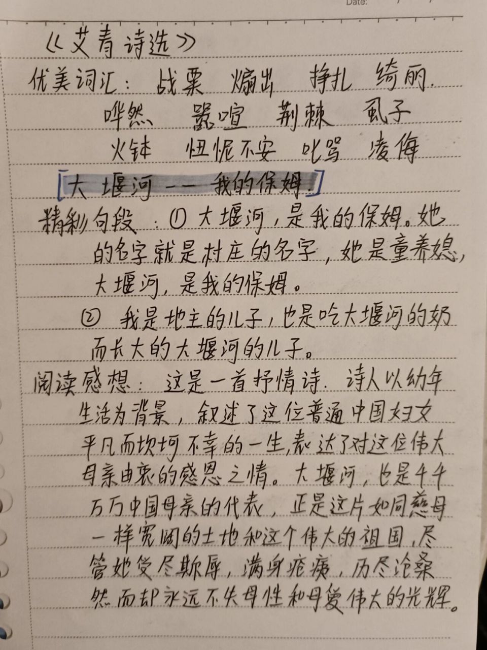 艾青诗选读书笔记大堰河—我的保姆