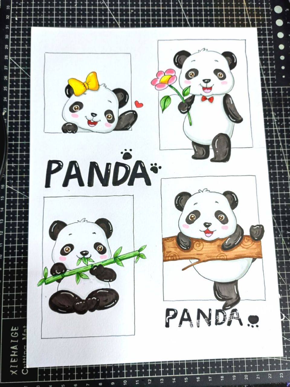 可爱的大熊猫手绘#画画# #马克笔手绘# #大熊猫# #保护动物主题画