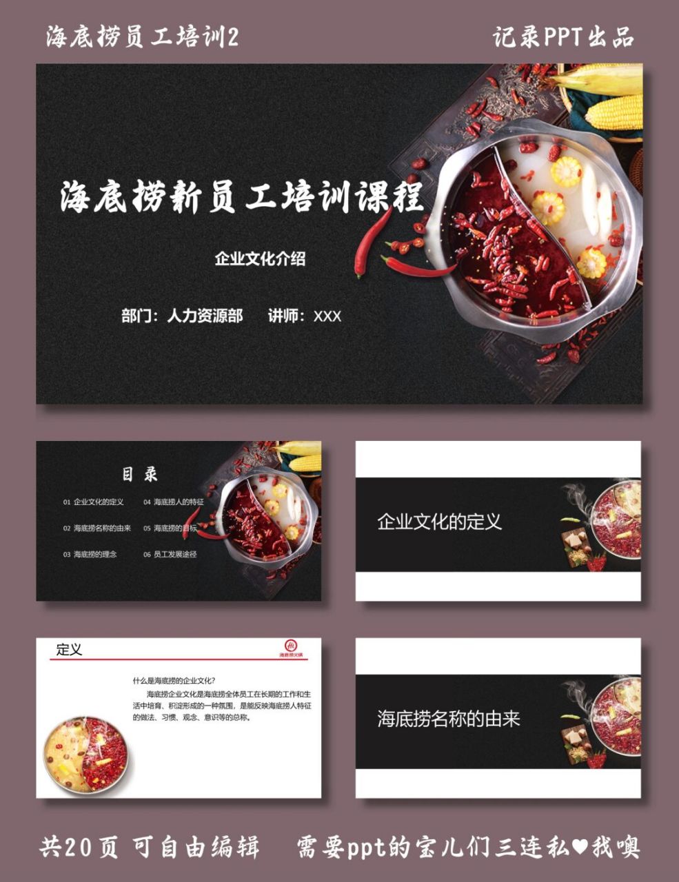 海底捞员工培训 海底捞员工培训2 ppt模板 目录包括 ①企业文化的定义