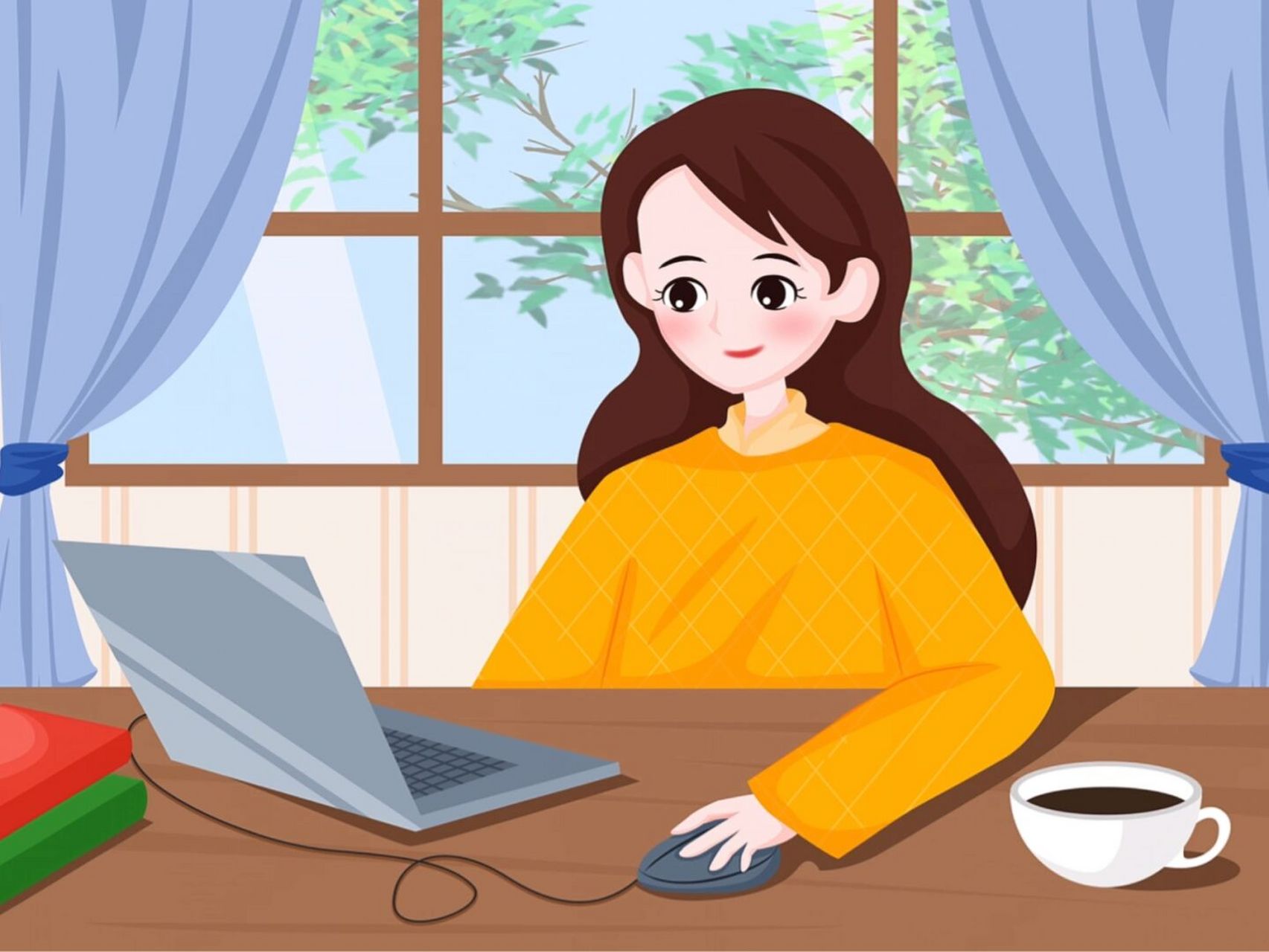 插画|在家办公的舒适感 秋也不秋的不说00 这97热的夏天还赖着不