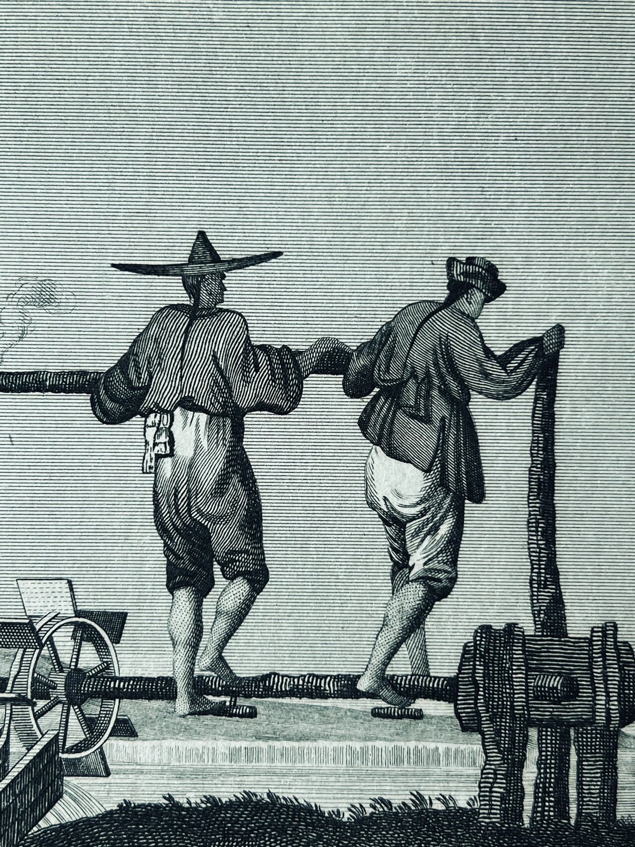 1810英国版画61中国农业灌溉自动化工具61翻车