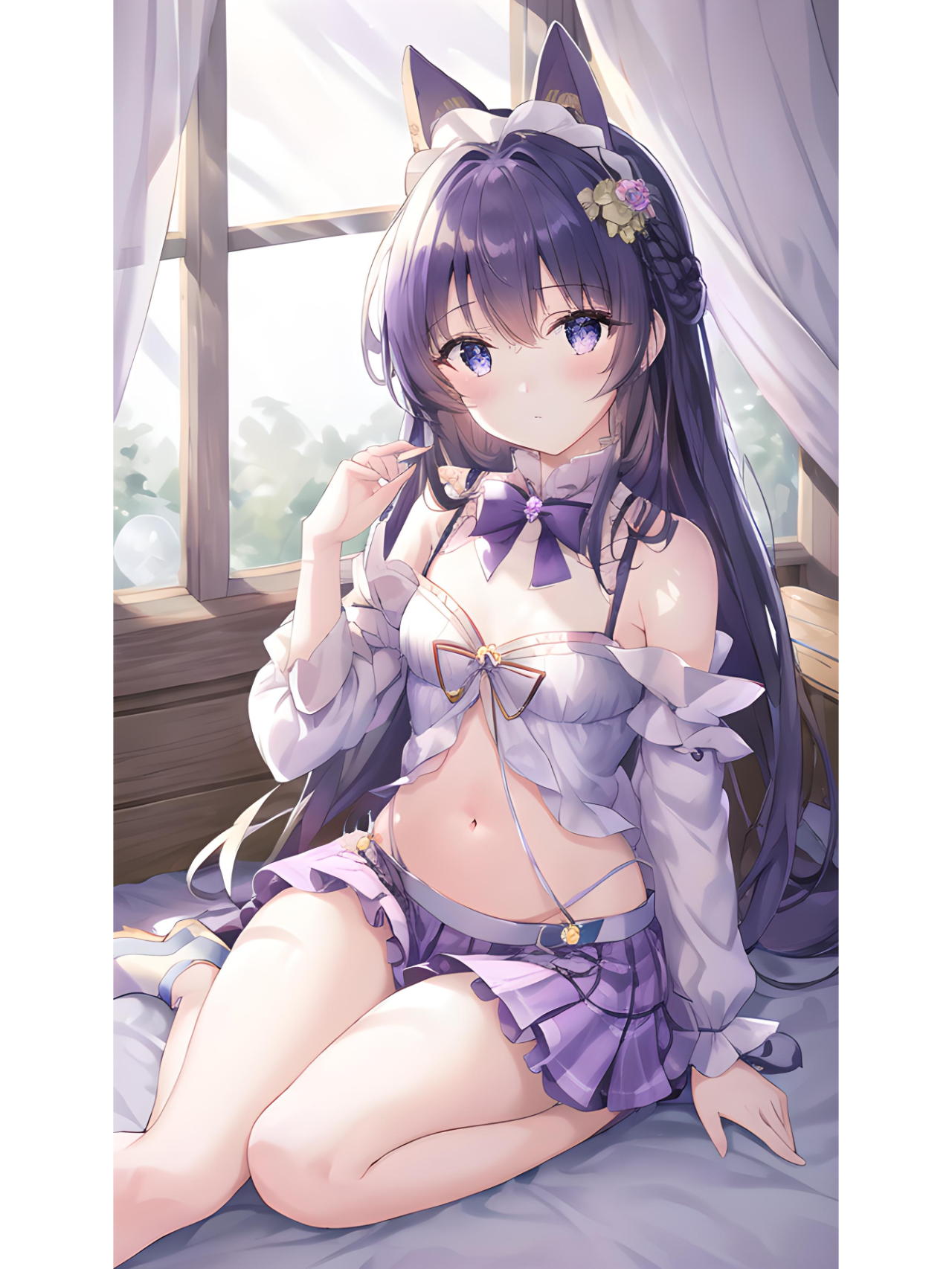 紫发狐狸耳优雅长裙,动漫二次元绘画女孩