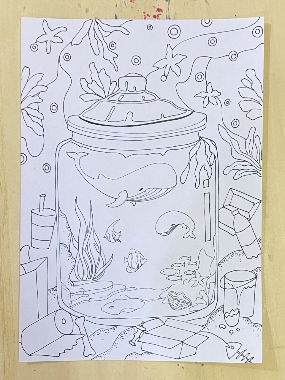 【原创】科幻画 海洋环保主题 海洋漂流瓶 a4马克专用纸,马克笔,0.