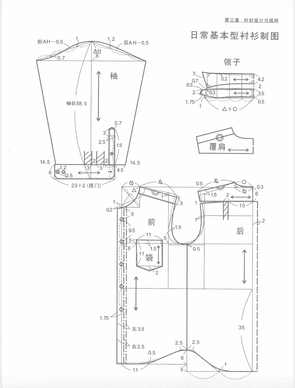 男士日常基本型衬衫裁剪图 男士日常基本型衬衫裁剪图