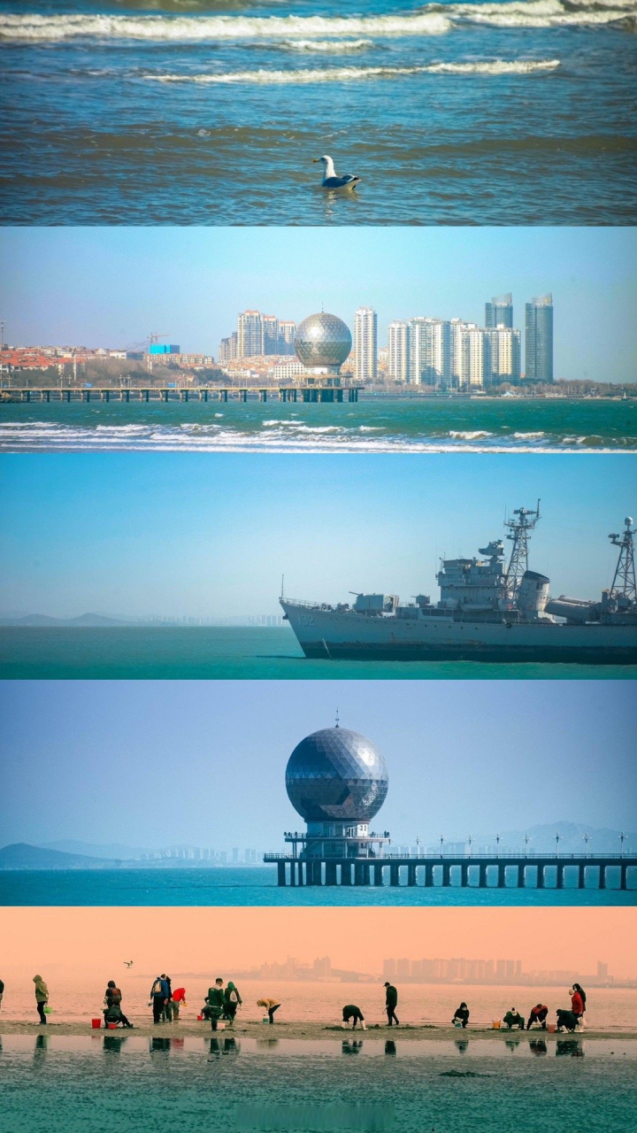 烟台地标建筑,黄海明珠作为烟台最早的栈桥,全长548米,在蓝天碧海的