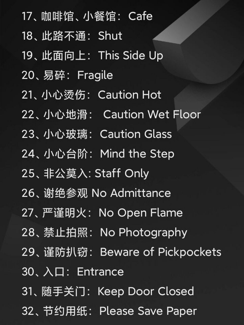 到国外旅游,看到这些英文标识,你还能知道是什么意思吗?