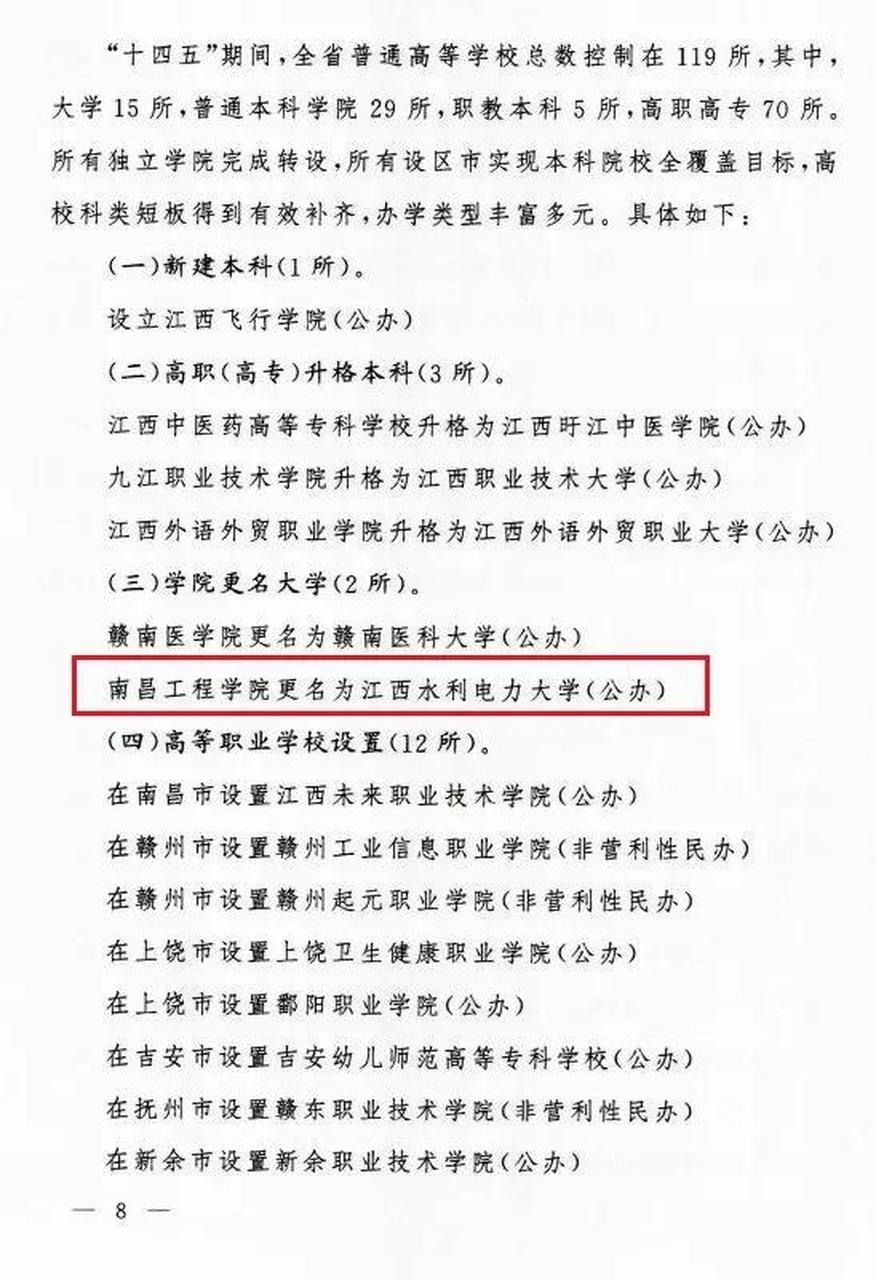 南昌工程学院将更名为江西水利电力大学!