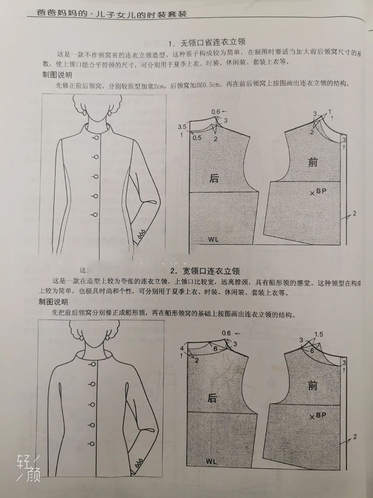 服装设计常用的连身立领款式图与裁剪图