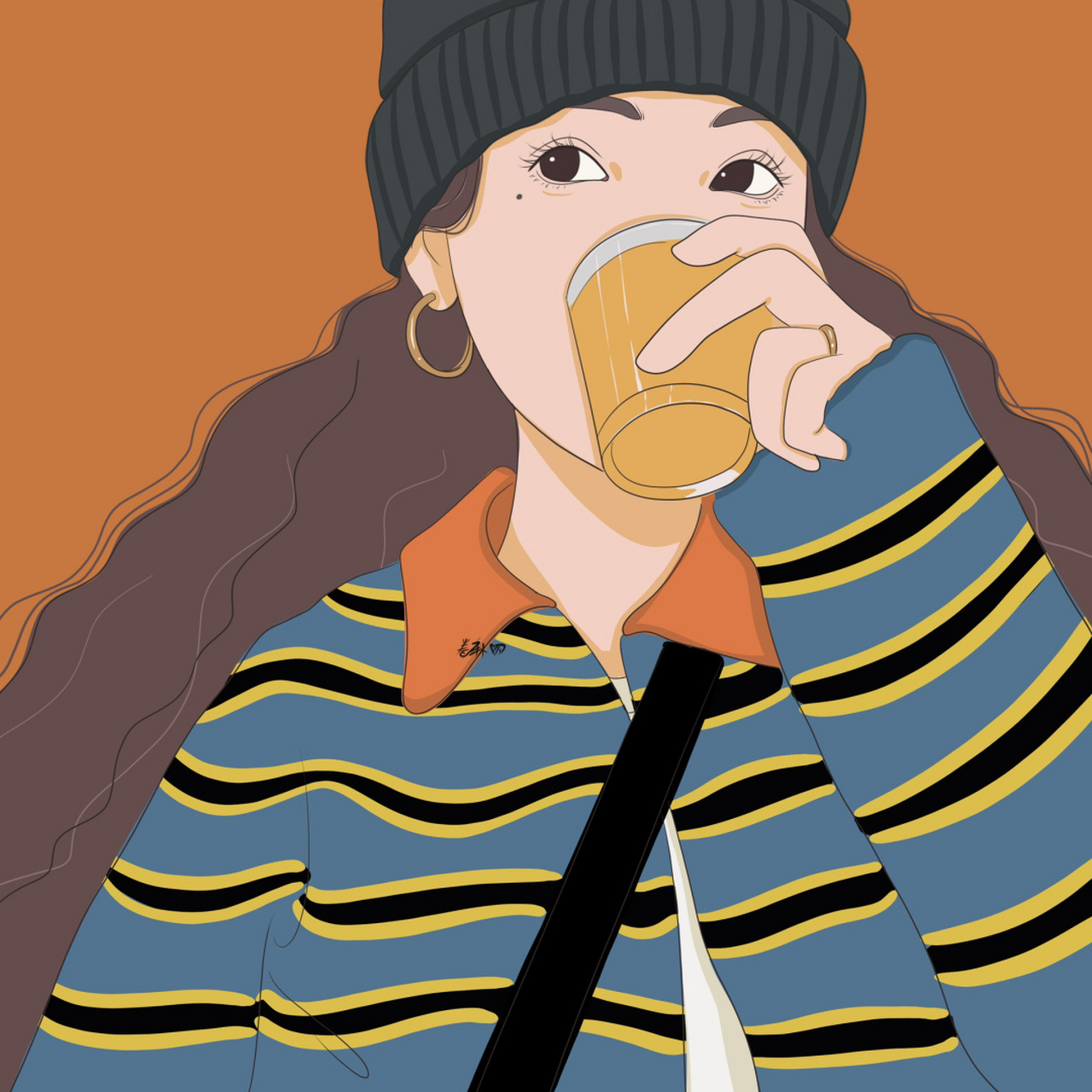 插画 | 头像 | 喝果汁的小仙女,特殊时期 多补充维生素c哦 #手绘头像