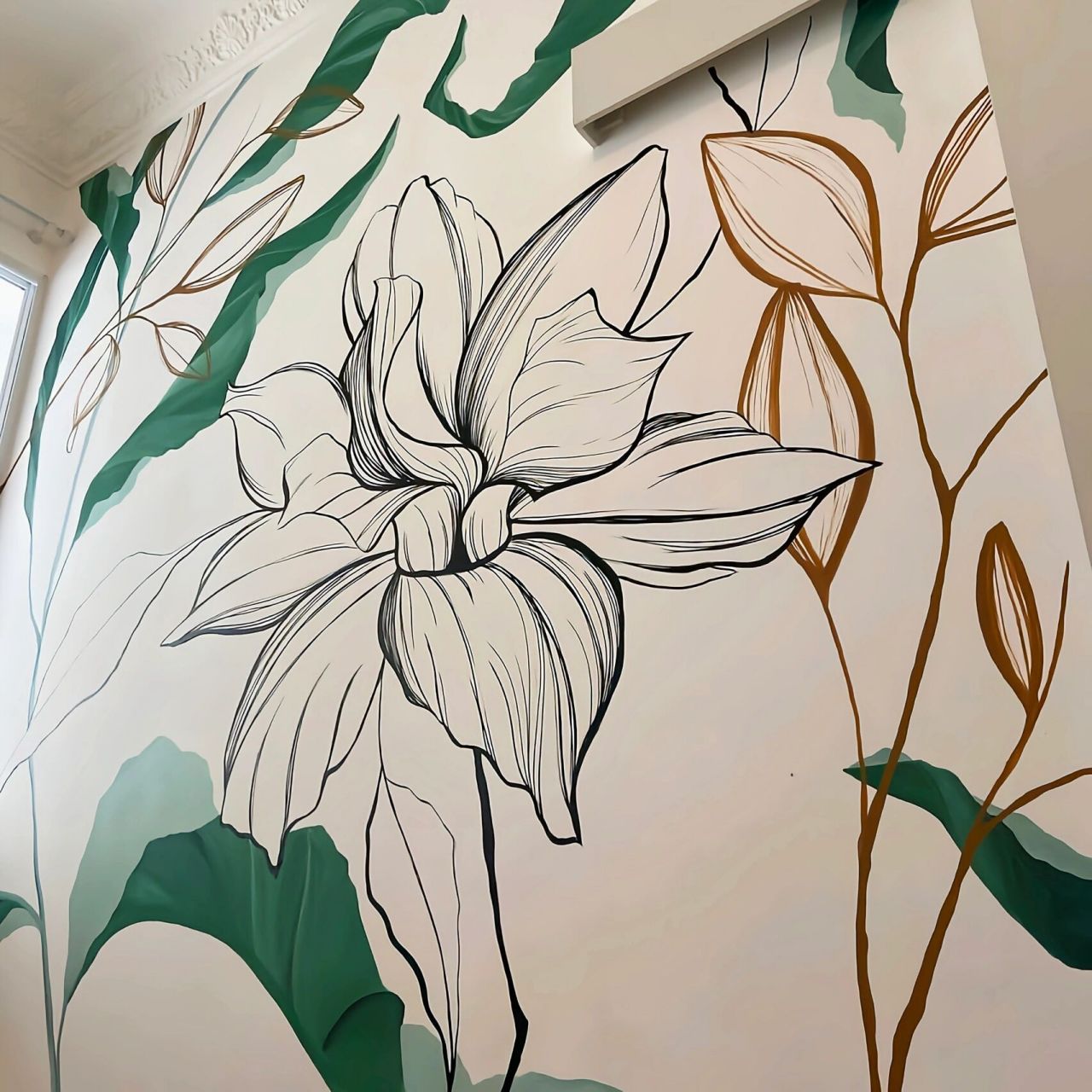 ins风花卉绿植墙体彩绘作品分享93 公寓背景墙绿植花卉ins风纯手绘