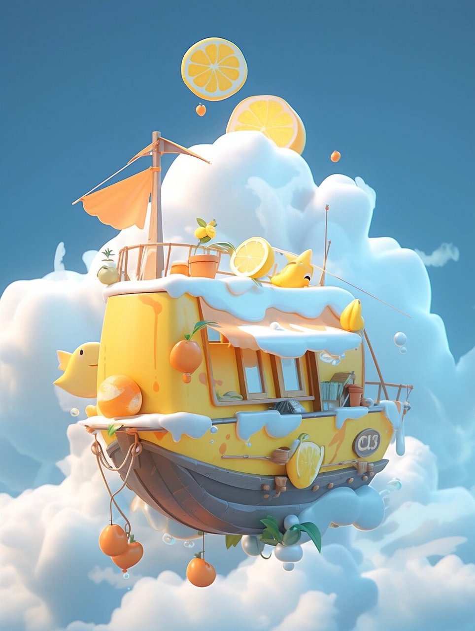 midjourney|ai绘画可爱魔法水果船 魔法口令:a 水果名称 shaped boat