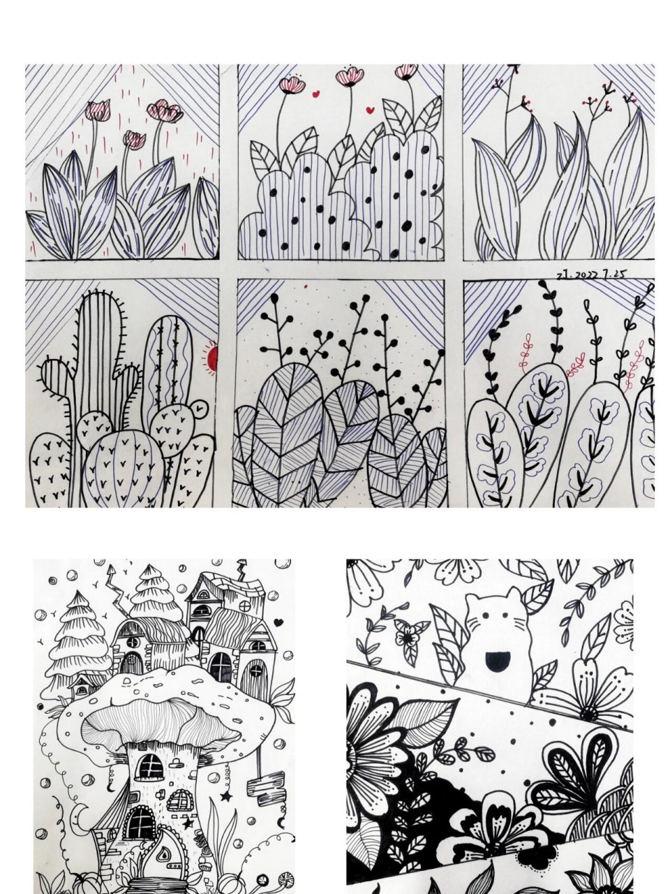 黑白装饰画(适合7～12岁) 4～6岁想挑战  可简化图3.4.