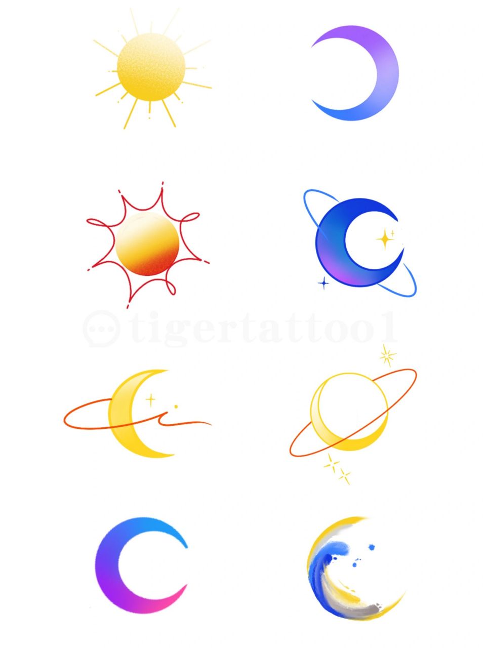 ☀️日月情侣纹身小清新纹身设计手稿 情侣纹身日月元素日月