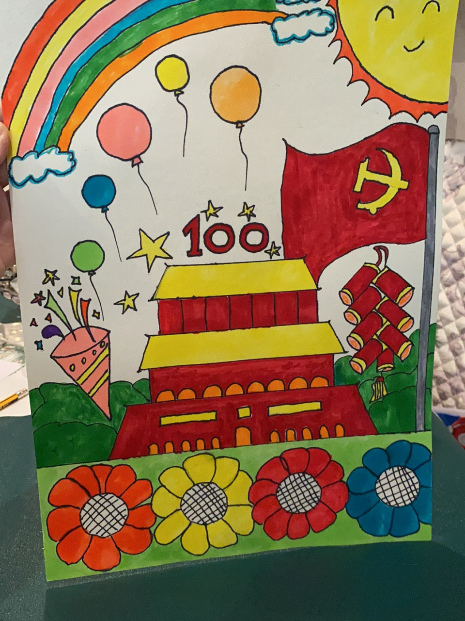 幼儿园建党100周年主题绘画96 学校老师布置的作业,费了老大的劲