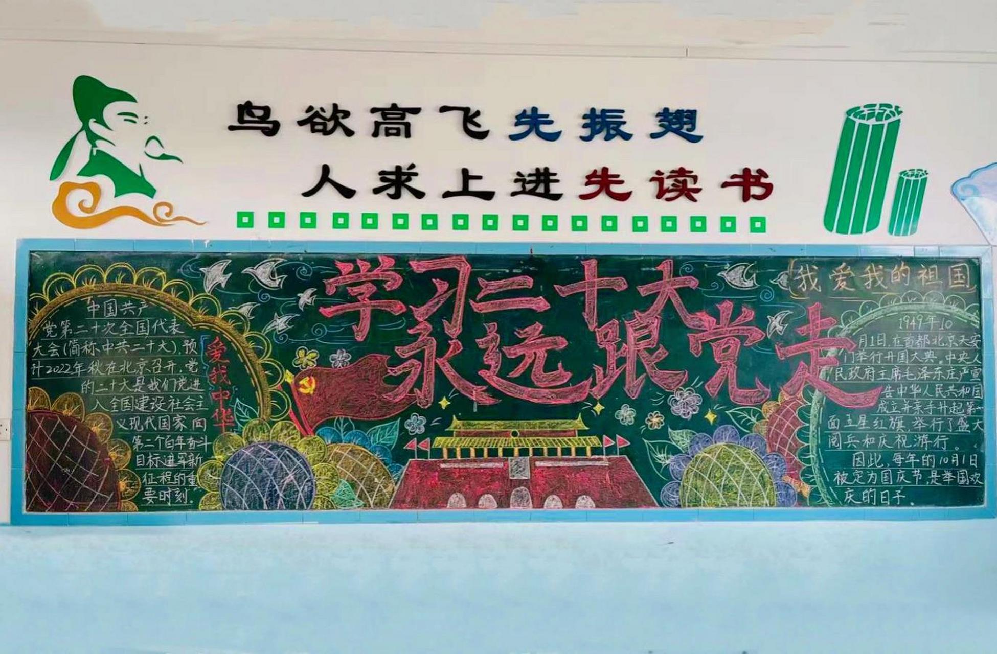 "二十大"主题黑板报 "学习二十大,永远跟党走"今天黑板报新鲜出炉给