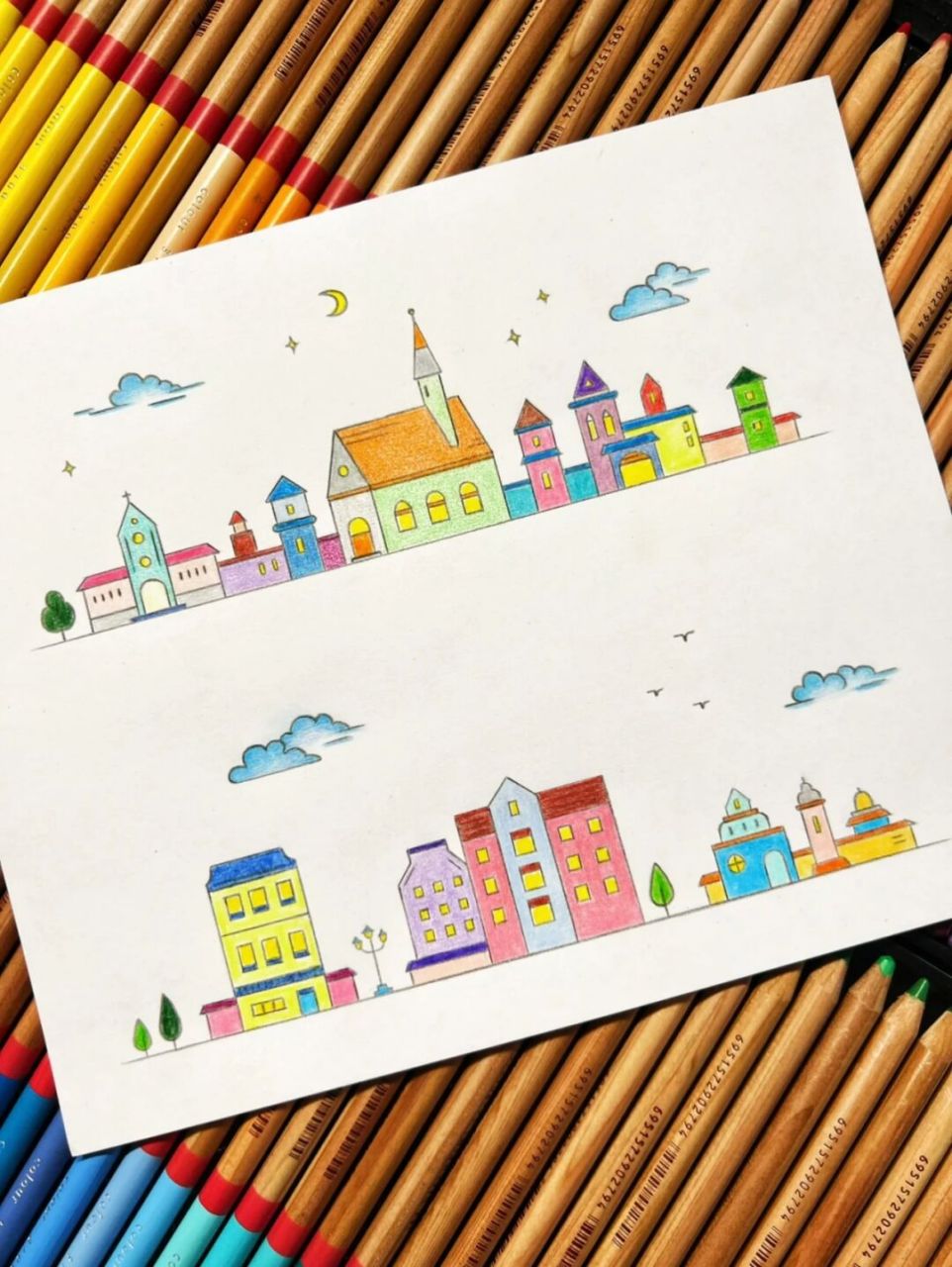 多巴胺城市简笔画系列 #简笔画# #每日一画画# #彩铅手绘# #可爱简笔