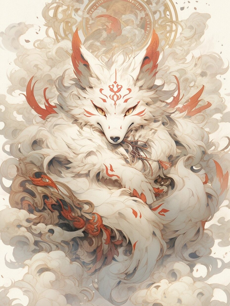 ai古风九尾狐手绘插画