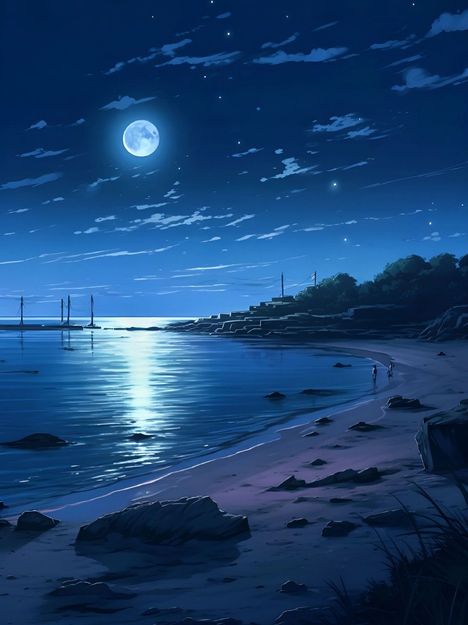 海边的夜晚如同一幅绝美的画卷.