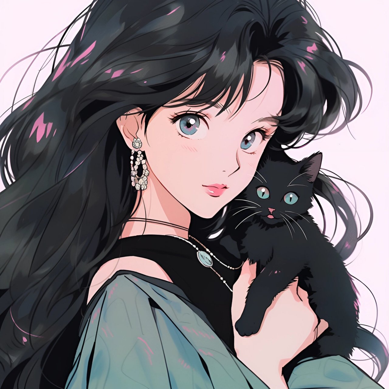 旧漫头像丨黑色系高冷,女孩和他的猫