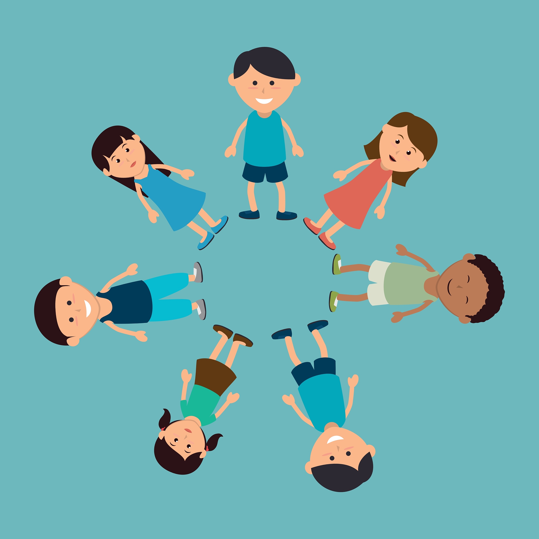 针对小朋友两女五男六一儿童节卡通图片学生向左向右转  卡通有精神