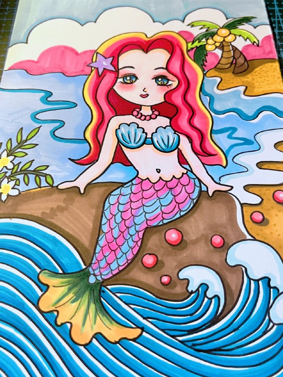 儿童画,马克笔《美人鱼》
