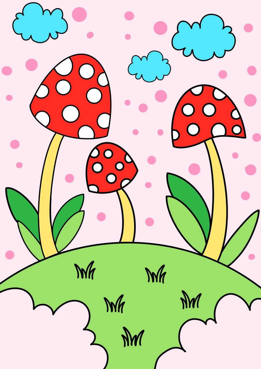 春天主题 蘑菇96 创意画 儿童画 简笔画