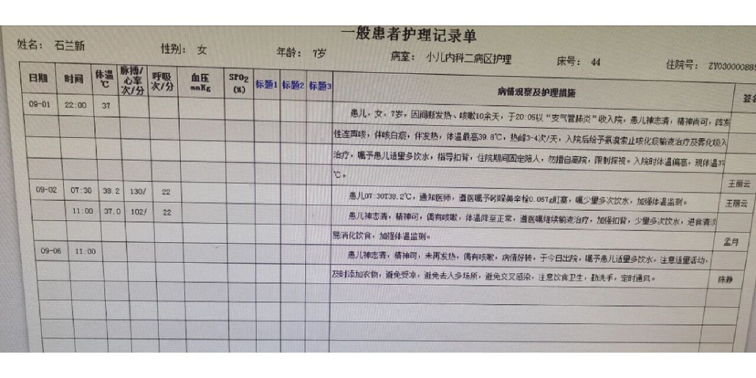 护理记录单 看多了就明白怎么写了