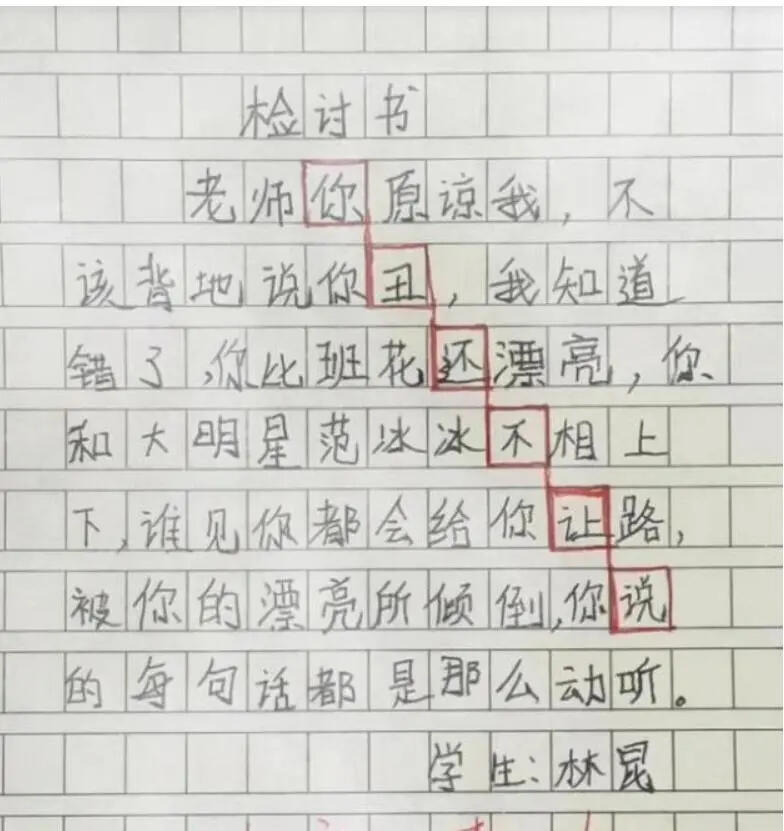 小学生搞笑检讨书